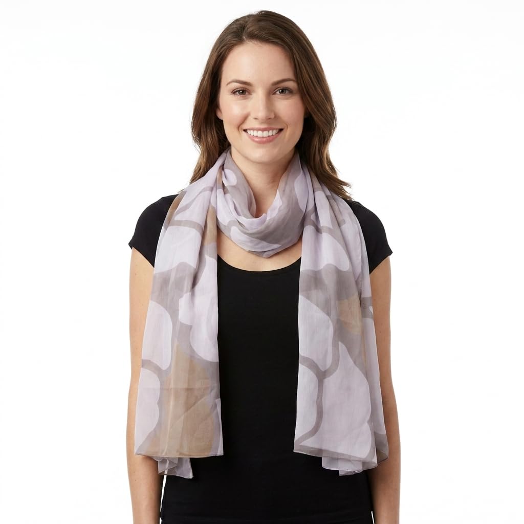 Fabtone Women’s Chiffon Scarf/Stole - Beige Grey Big Butterfly Print, 100 x 180 cm, Soft Fabric, Easy Care, Summer Neck Cover, Sunlight & Dust Protection, Absorbs Sweat