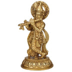 SVARUP Brass Lord Krishna Idol Figurine Krishna Sculpture Decorative Showpiece Home Office Temple Gift Height 8 Inches