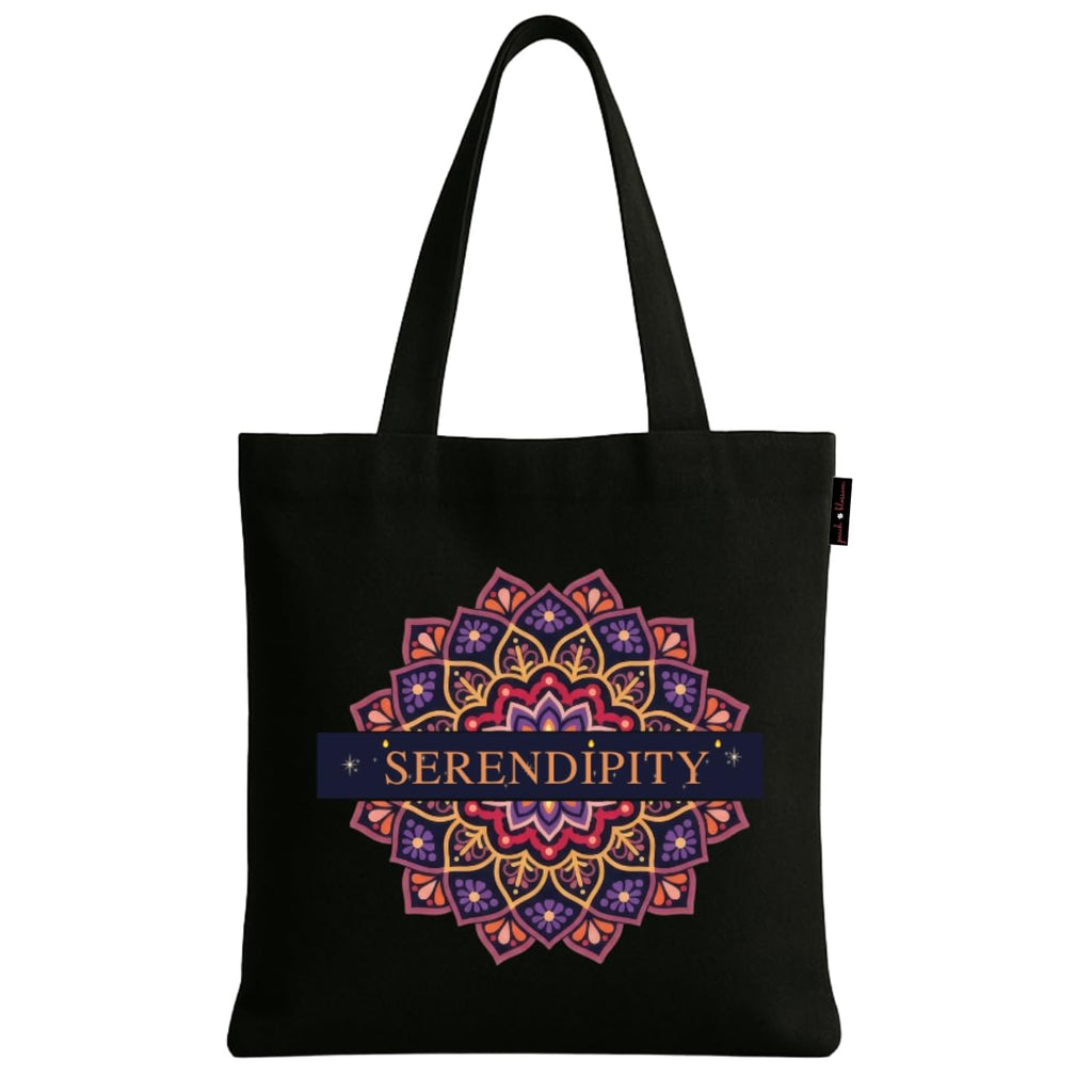 Peach Blossom Women’s Cotton Printed Tote Bag_BLK - SERENDIPITY