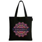 Peach Blossom Women’s Cotton Printed Tote Bag_BLK - SERENDIPITY