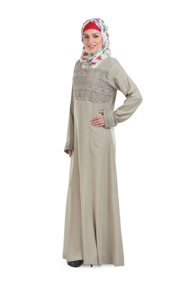 Momin Libas Pleated Yoke Silver Gray Colored Abaya & Burkha-Large…