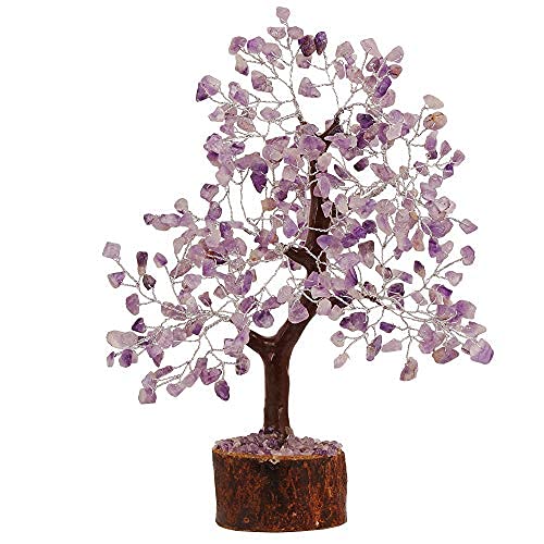 Sawcart Amethyst Crystal Bonsai Money Tree Natural Gemstone Feng Shui Home Office Decor Good Luck Wealth Prosperity Reiki Healing Positive Energy Spiritual Gift (Size 10-12 Inches, Silver Wire)