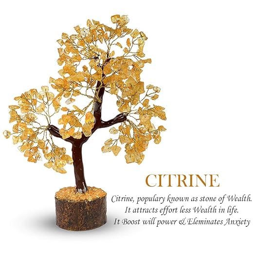 JINALI GEMS ® Natural Citrine Crystal Gemstone Tree with Golden Wire 300 Beads for Good Luck, Healing, Wealth & Prosperity