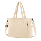 Kawn Corduroy Tote Bag for Women and Girls, Crossbody Big-Capacity Purse with Adjustable Strap, Shoulder Hobo Handbag for Travel and Everyday Use with Inner Pocket (Beige)