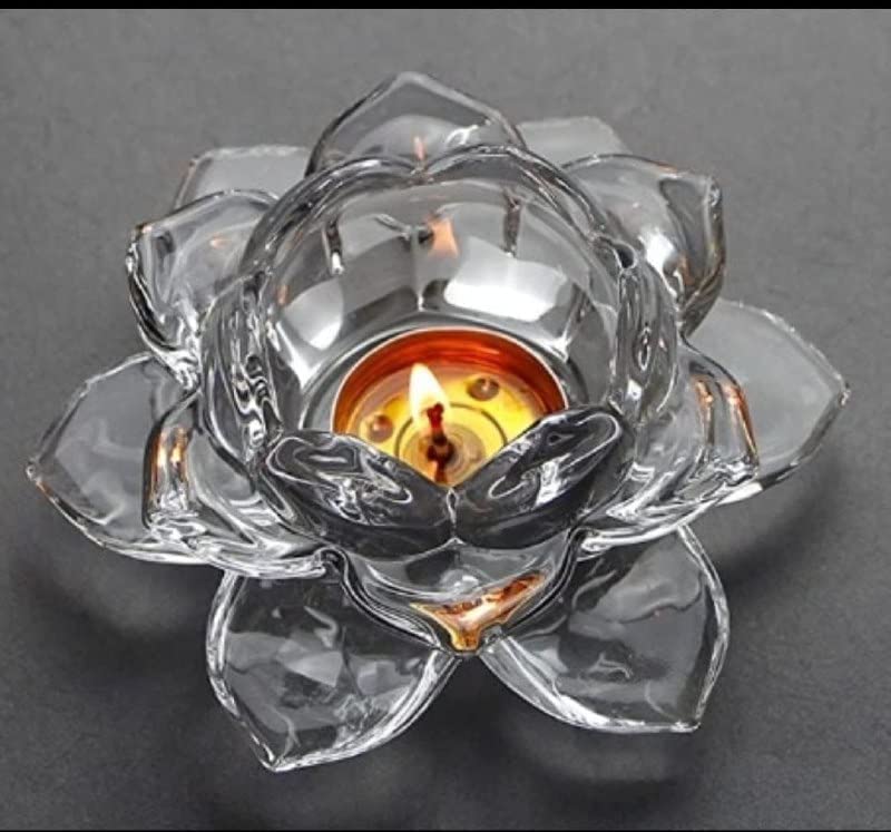 Big Cart Crystal Glass Lotus Flower Tea Light Candle Holder, Pack of 1