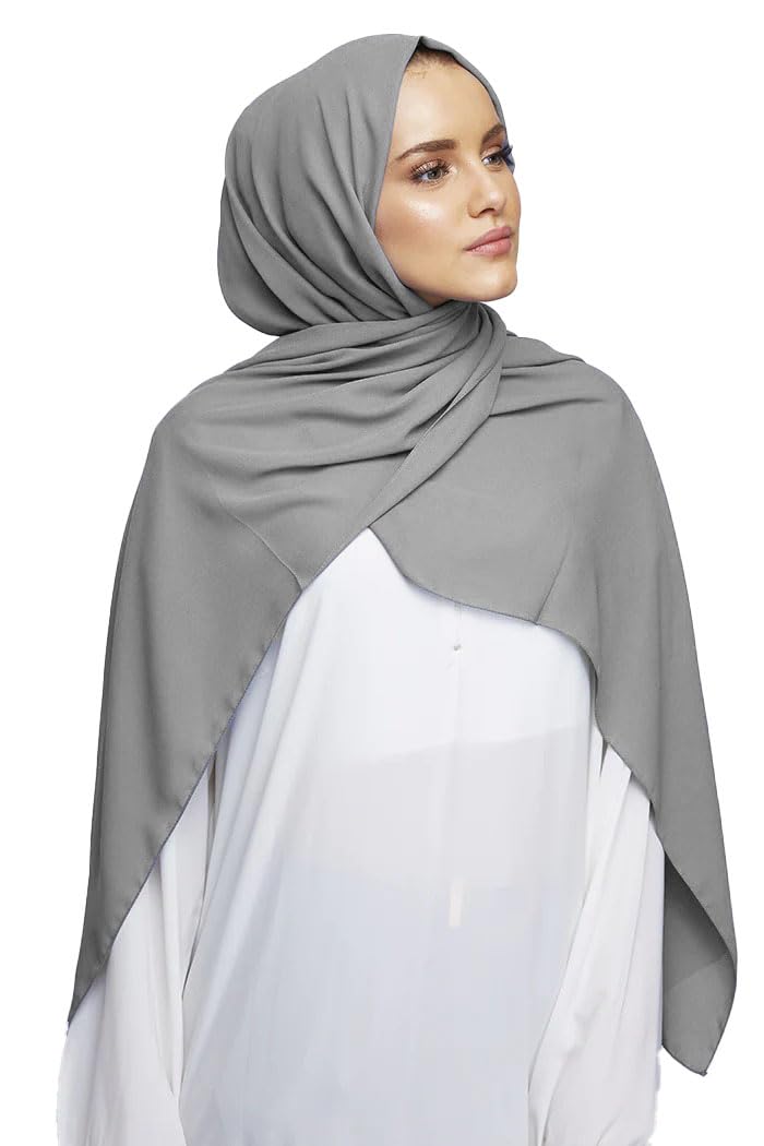 ICW GIRLS GEORGETTE SOLID PLAIN SCARF STOLES SHAWL HIJAB FOR WOMEN 85 X 180 CM (Grey), Female