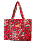 Cotton Tote bag for Women | Shoulder Bag | Reversible Bag | Durable Shopping bag | Reusable Grocery Bags | Eco friendly Bags| Handmade Cotton Bag | Stylish Quilted handBag (Red and Yellow))