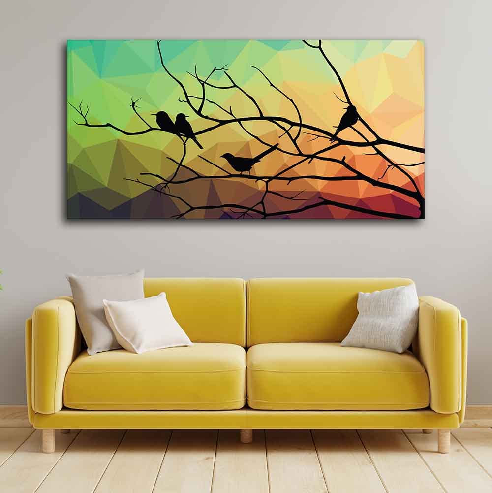 VIBECRAFTS Canvas Paintings for Living Room Drawing Room Birds On Branch Abstract Canvas Wall Painting Fitted With Wooden Frame for Home | Office | Gift (PTVCH_2435)