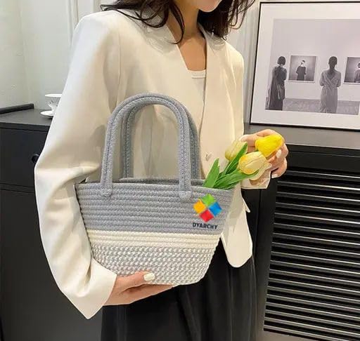 DYARCHY Handmade Cotton Rope Tote Bag | Eco-Friendly Multipurpose Handbag for Women | Casual Shoulder Bag for Shopping, Picnic, Travel & Everyday Use (GREY)