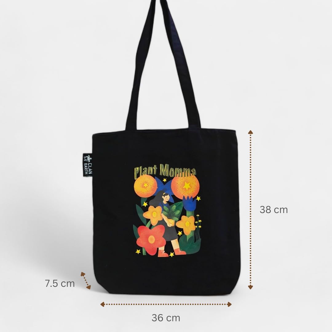 CLAN EARTH Plant momma eco-friendly cotton canvas tote bag | Zipped Tote | Made In India