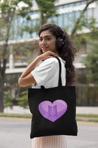 YaYaCafe BTS Printed Canvas Cotton Black Tote Bag with Zipper for Women & Girls