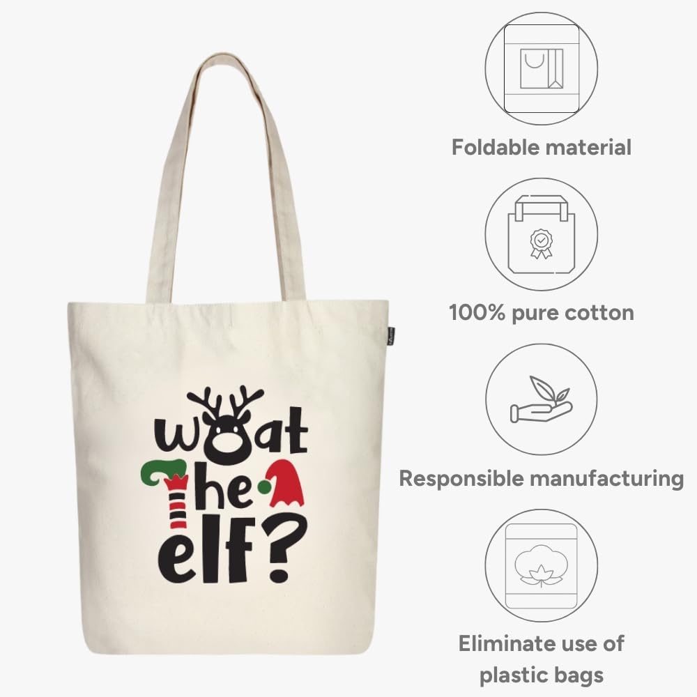 Eco Right Canvas Tote Bags for Women with Zip, College Bag for Girls, 100% Organic Cotton Tote Bag for Shopping, Travel & beach bags for women (Elfish)
