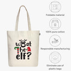 Eco Right Canvas Tote Bags for Women with Zip, College Bag for Girls, 100% Organic Cotton Tote Bag for Shopping, Travel & beach bags for women (Elfish)