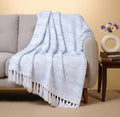 Tarantaran Home Hand-Knitted 100% Cotton Sofa Throw Blanket | All-Season Throw for Sofa, Bed, Couch, Chair & Travel | 80×52 Inches (204×132 cm) | Blue Multi Kafalo