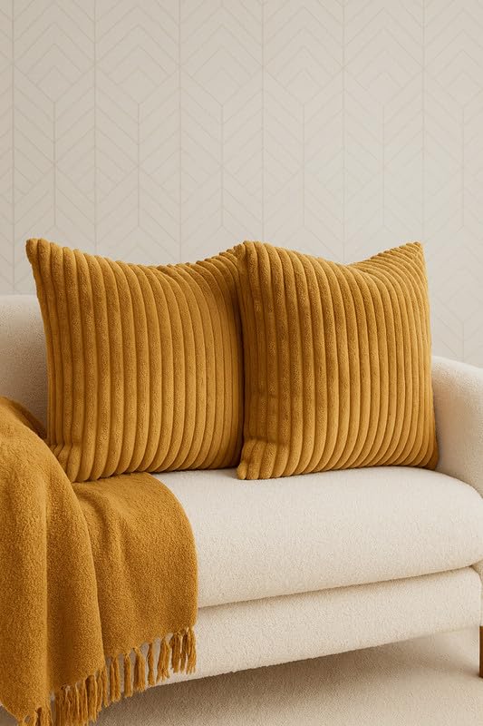 AWARD VELVETS Premium Faux Rabbit Fur Plush Luxury Soft Fluffy Striped Decorative Throw Pillow/Cushion Covers for Sofa, Couch, Living Room - (Light Brown, 24 x 24 inch) Set of 1
