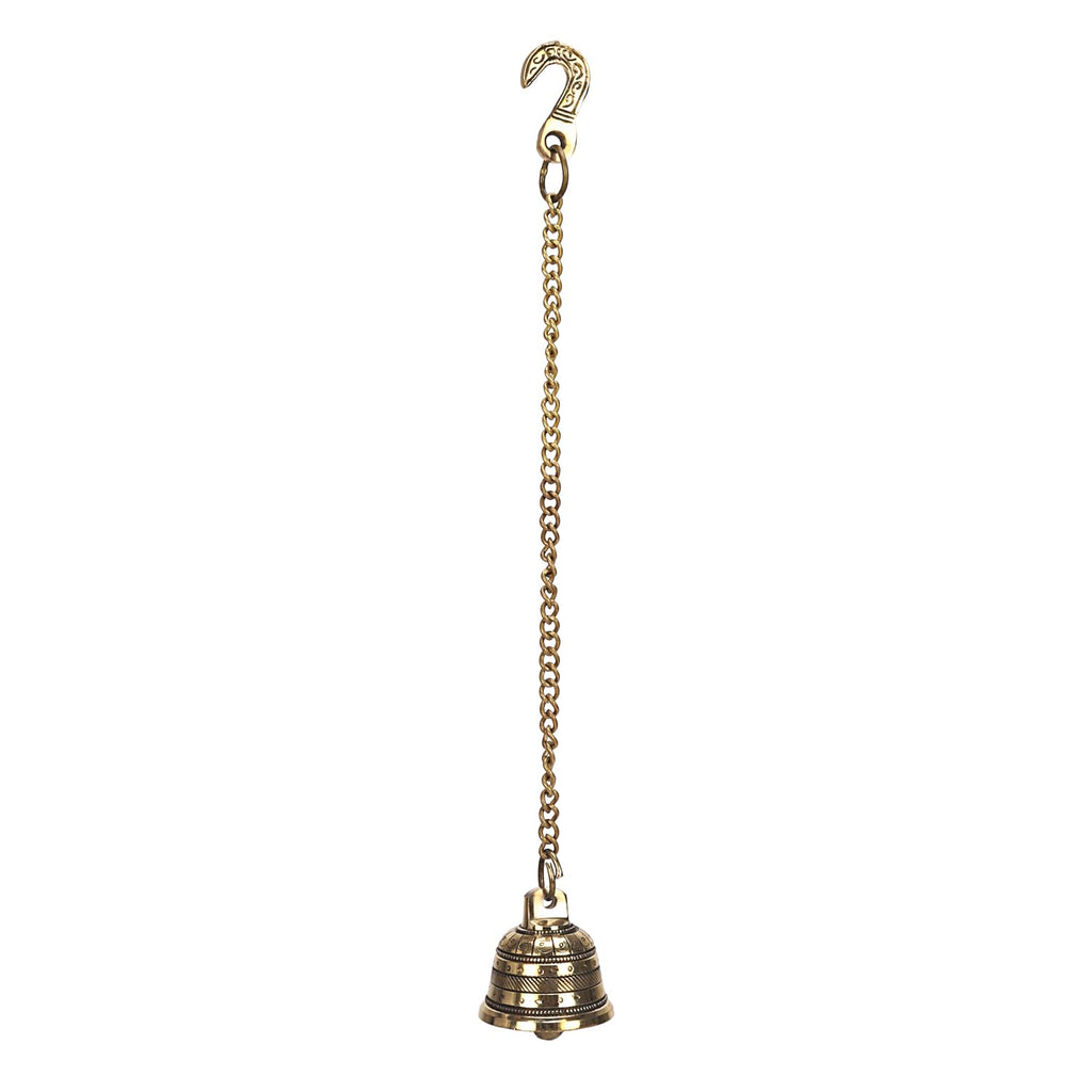 ARTVARKO Brass Hanging Bell with Chain Ghanti for Home Mandir Fine Bell for Pooja Room(Small 2x2 Inches with Chain 15 Inch)