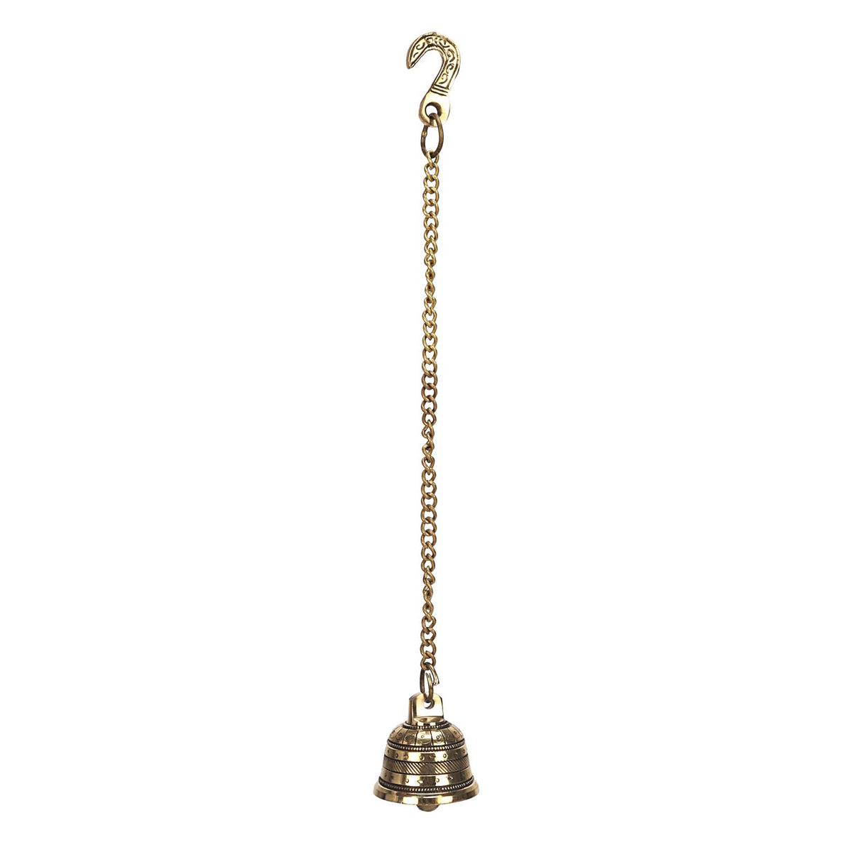 ARTVARKO Brass Hanging Bell with Chain Ghanti for Home Mandir Fine Bell for Pooja Room(Small 2x2 Inches with Chain 15 Inch)