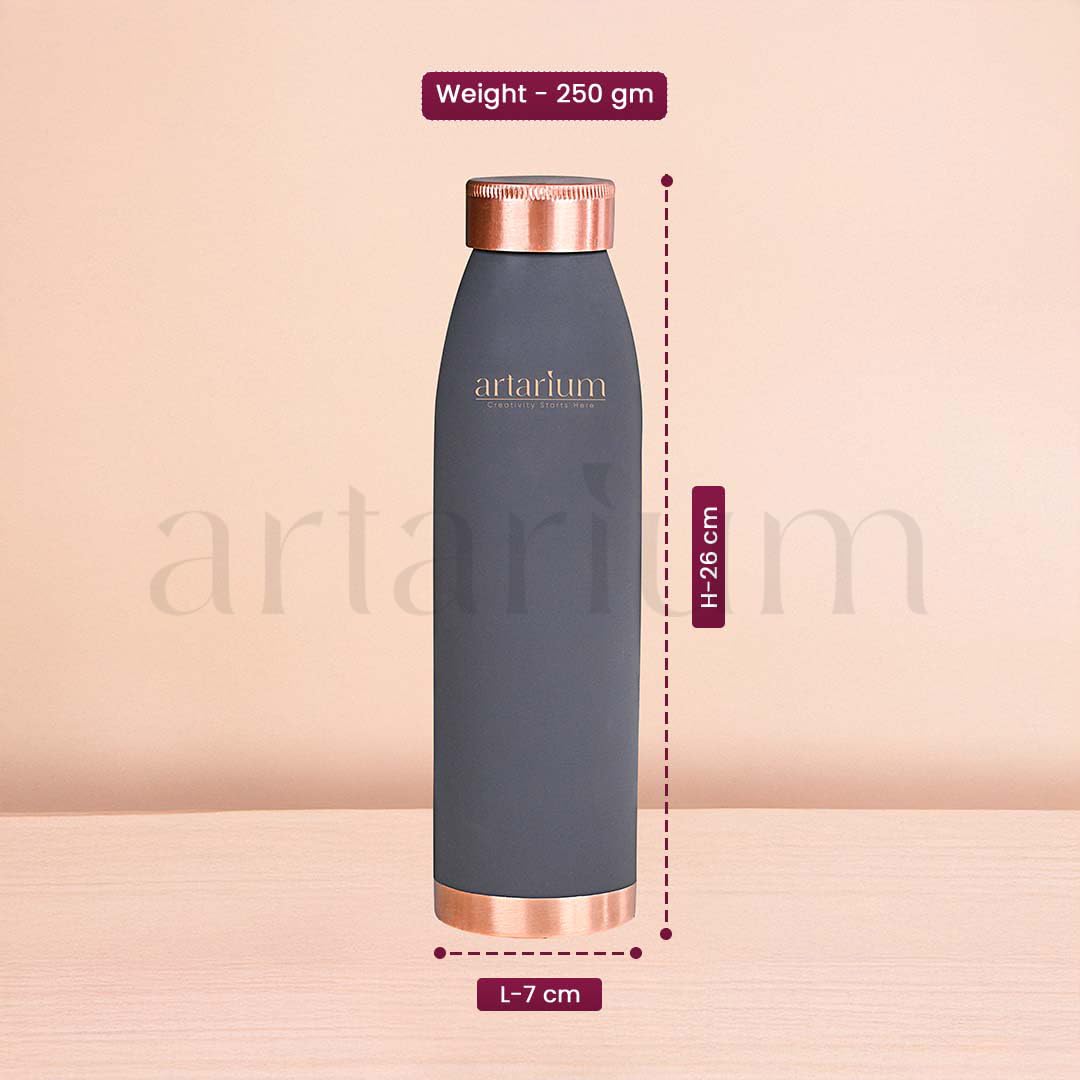 Artarium 1 Litre Copper Bottle Leak Proof Non Toxic BPA Free With Anti Oxidant Proeprties Grey Bottle For Drinkware Immunity Boost Beneficial For Digestive Liver Health (Copper Bottle Gray Color)