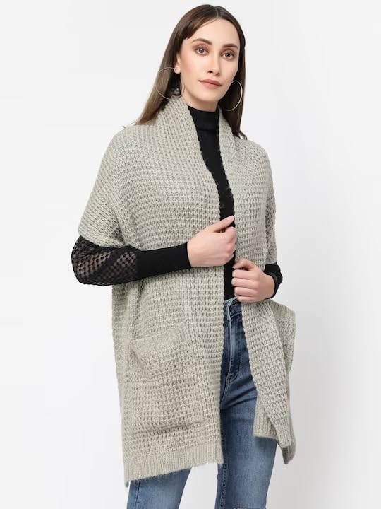 513 Women's Acrylic Woolen Self Design Casual Warm Winter Wear Muffler With Pocket Scarf Stole