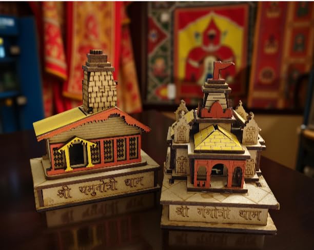 Rudram Char Dham Temple 3D Wooden Model Set, Gangotri & Yamunotri Combo, MDF Wood Multicolour Mandir for Home, Office, Car & Pooja Decor