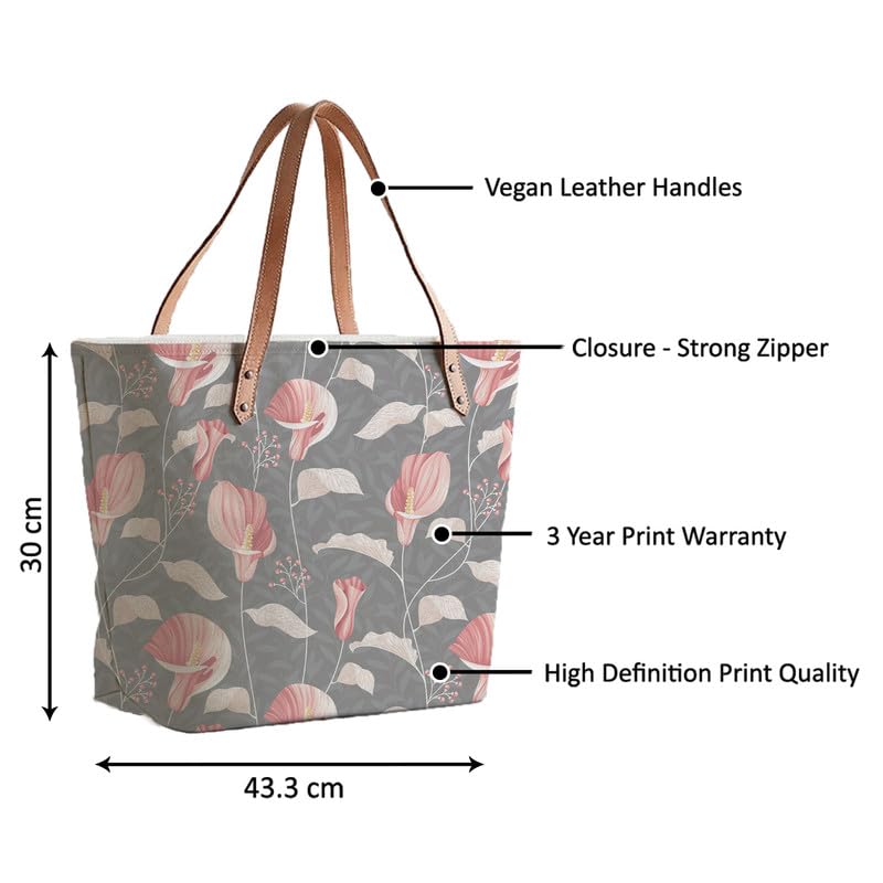 The Purple Tree Women Oversized Floral Tote Bag Travel - Large Capacity Handbag with Zip Closure