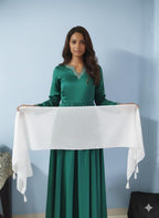 ELITE APRIL White Church Scarf, Long Chiffon Head Covering with Tassels, Traditional Catholic Style, One Size