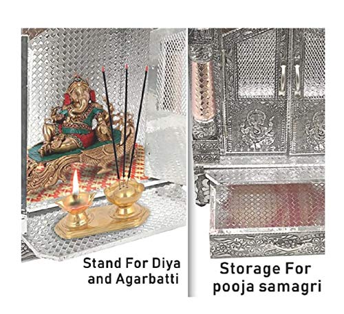 Pooja Temple for Home Wooden Mandir with Copper Aluminium | Mantapa for Pooja Room and Office Decorative Wooden Temple Size (7x15 Inches)