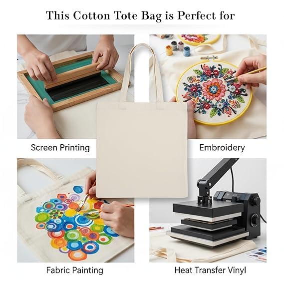 NYALA Plain Cotton Tote Bag, 12x14 In for Grocery, Craft, DIY Painting