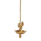 Artvarko Brass Traditional Peacock 5 Wick Peacock Bird Design Diya with Hanging Chain Length 16 Inch