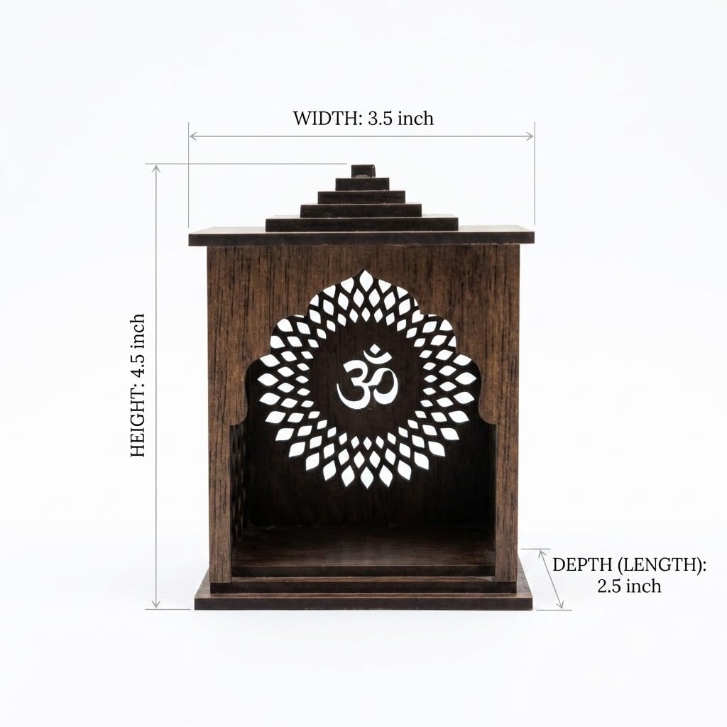 Rebirth Enterprises Wooden Mandir for Home Temple | Pooja Mandir for Home | Decorative Wooden Temple with Om Design | Mini Pooja Ghar for Home Decor | Engineered Wood Prayer Cabinet | Dark Brown