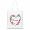 Adorvue Premium Reusable Floral Wreath Blessed Tote Bag Stylish Eco-Friendly Cotton Handbags, Canvas Bags for College, Shopping, Office, Travel, Grocery Runs, Beach Day and Casual Outing Pack of 1