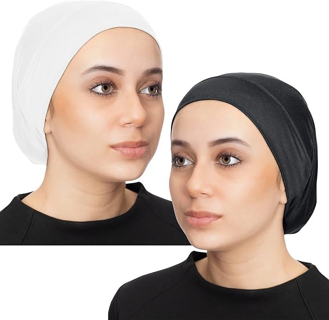 PAROPKAR Women Hijab Undercap Hijab Scarf For Muslim Women Under Scarf Hijab Cap Solid Colour Hijab Tube Unisex Stretch Dreadlocks Tube Neck Gaiter & Neck Warmern Bandana (Black White)