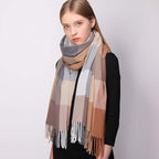 Alexvyan female Winter Brown Multicolor Warm Long Stoles Shawls Long Big Checked Scarves Woolen Women Casual Scarf Soft Wrap For Casual Formal Occassions- 200Cm*70Cm