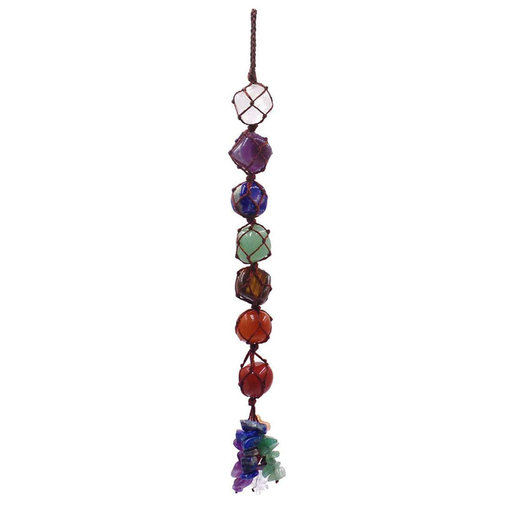 Seven Chakra Tumble Crystal Hanging | Healing Crystals for Chakra Balancing & Clarity | Vastu Decorative Items for Home Decor Living Room | Wall Hanging for Main Door Entrance & Balcony