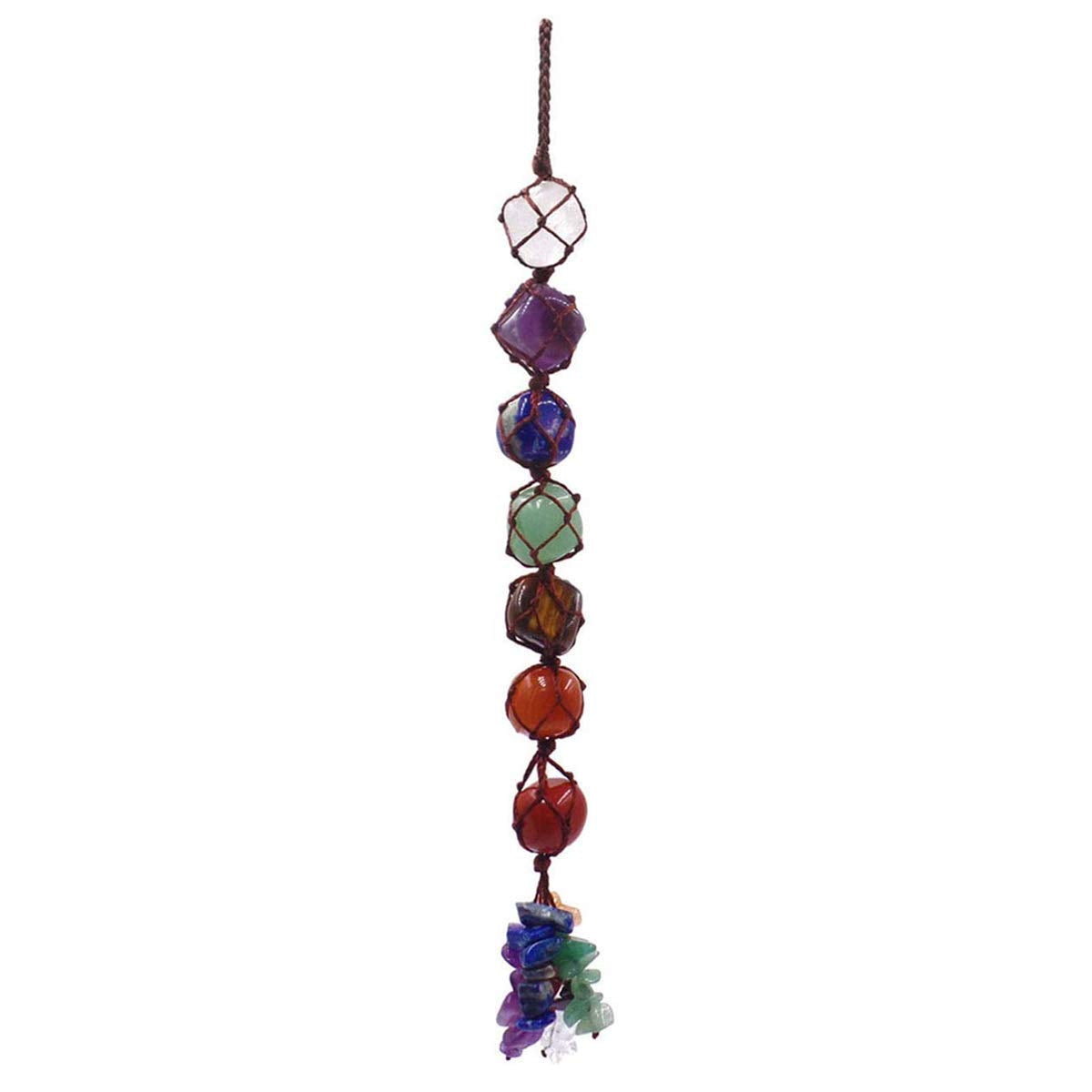 Seven Chakra Tumble Crystal Hanging | Healing Crystals for Chakra Balancing & Clarity | Vastu Decorative Items for Home Decor Living Room | Wall Hanging for Main Door Entrance & Balcony