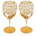Larko India Gold Plated Crystal Candle Holder Tea Light Stand Votive | Decorative Tealight Holders for Home Office Living Room Indoor Garden Dining Centerpiece Decoration (Pack of 2)