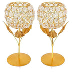 Larko India Gold Plated Crystal Candle Holder Tea Light Stand Votive | Decorative Tealight Holders for Home Office Living Room Indoor Garden Dining Centerpiece Decoration (Pack of 2)