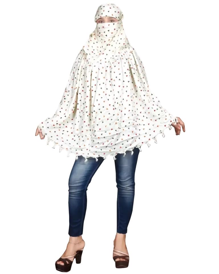 Navvi Pure Cotton Printed White Scarf for Women & Girls | Scarf with Head Cover | Scarves |Bandana| Hijab | Dupatta | Protection from Sunlight, Dust | Usable for Scooty, Bike