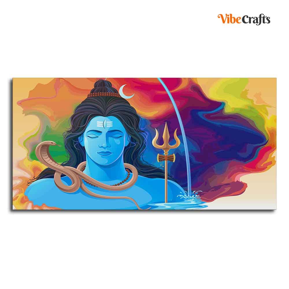 VIBECRAFTS Canvas Paintings for Living Room Drawing Room Shiva Canvas Wall Painting Fitted With Wooden Frame For Home | Office | Living Room | Gifts (PTVCH_2558)
