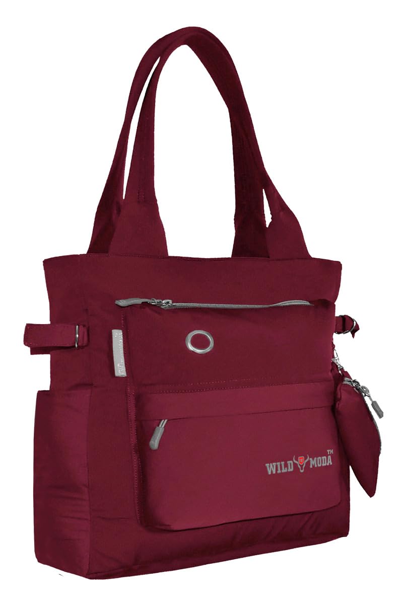 WILD MODA College and Office Tote Bag for Girls and Women (Maroon Grey)