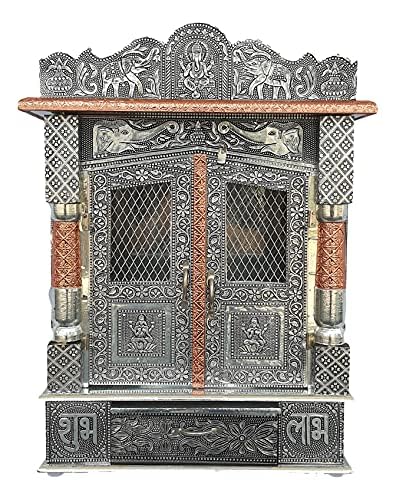 Sgr Handicrafts Aluminium & Copper Oxidized Home Temple Mandir/Ghar mandir/Pooja mandir (L-15 Inches B-7 Inches)