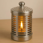 SHRUSTI 5.5 Inch Stainless Steel Candle Lantern with Ventilated Lid | Decorative Metal Tealight Holder with Flame Guard | Tabletop Diya Cover for Home Decor, Pooja, Balcony & Indoor Outdoor Use