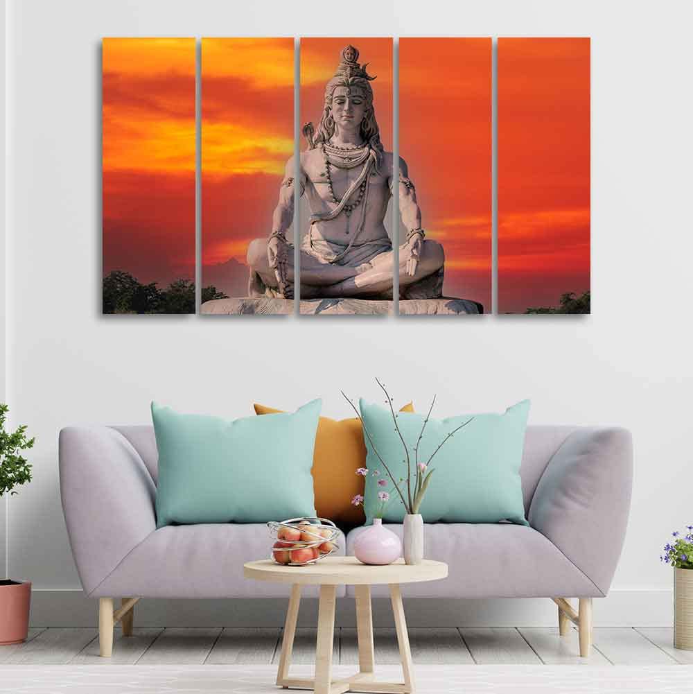 VIBECRAFTS Shiva Meditating Wall Painting of Five Pieces For Home|Office|Living Room|Gift (PTVC5Pcs4_8739)