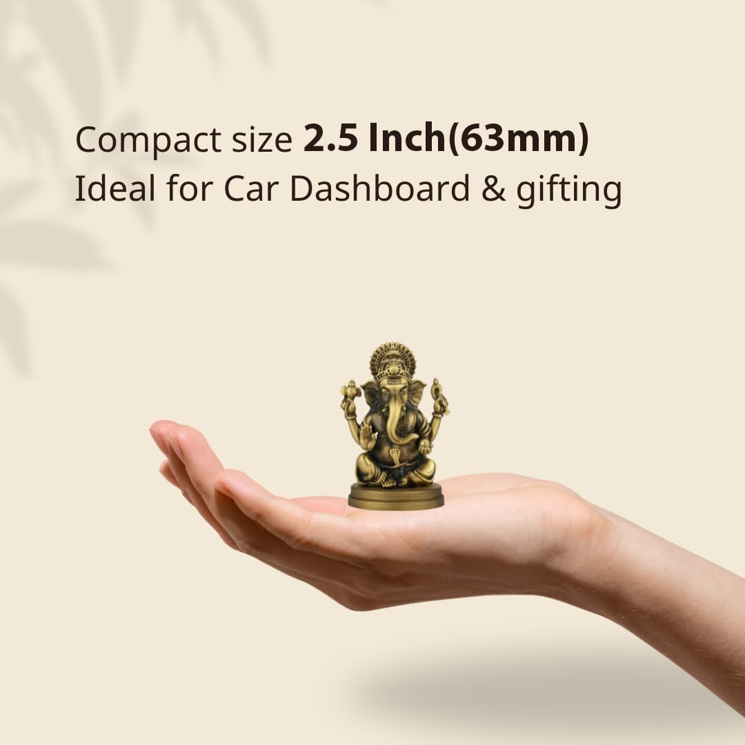 Shilpkala 2.5 Inch Brass Ultra Fine Sarp Ganesh Small Brass Ganesha Idol for Car Dashboard & Office Decor