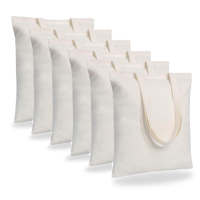 MAINDAIS Unisex-Adult Cotton Casual Tote Shopping Bags With Extra Strong 12'' Handle|Hold 15 Kg|Washable,Reusable,Eco Friendly Biodegradable Multipurpose Use Grocery Bag Natural(Pack Of 6),Beige
