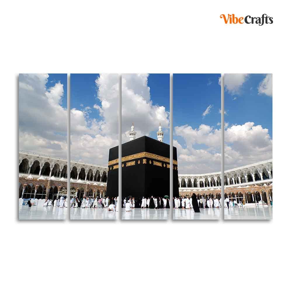 VIBECRAFTS Masjid Al Haram Wall Painting of Five Pieces Set For Home|Office|Living Room|Gift (PTVC5Pcs4_8585)