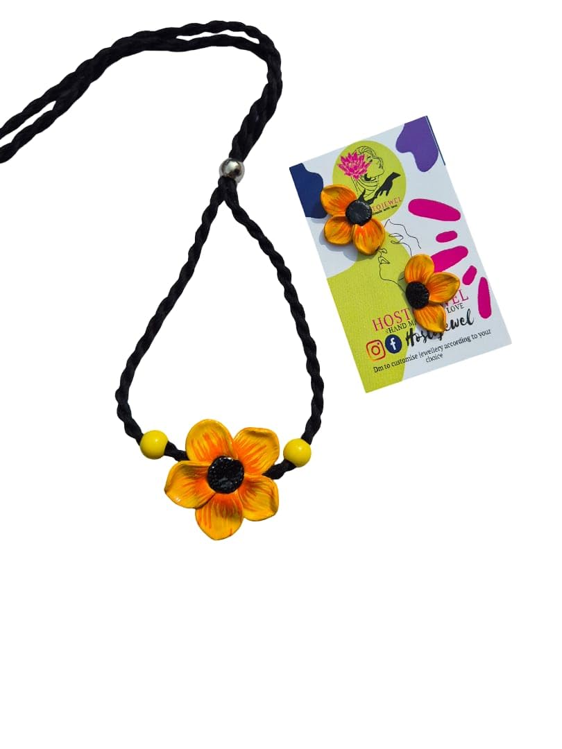 Sunflower handmade clay jewellery set for women HOSTOJEWEL | pack of 1 ultra lightweight skin-safe best gift for sister, friend, mom
