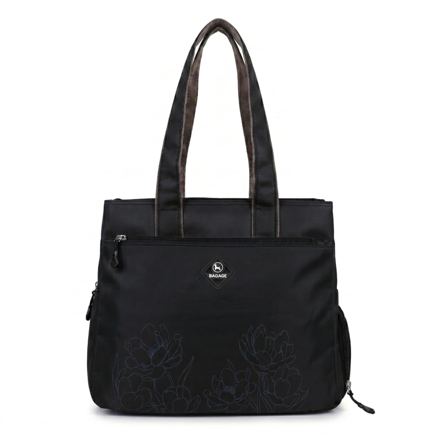 Bag-Age HB55 Tote Handbag for Girls & Women, Water Resistant Office Work Bag with Umbrella Pocket, Large Capacity Shoulder Bag for Work, Travel & Daily Use (Black)