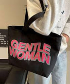 THE SACK CO. Large Canvas Tote Bag for Women, Tote Handbags for Women with Zipper for College, Shopping, Office College Office (Black bag gntl women pink & grey)
