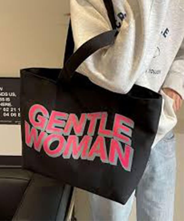 THE SACK CO. Large Canvas Tote Bag for Women, Tote Handbags for Women with Zipper for College, Shopping, Office College Office (Black bag gntl women pink & grey)